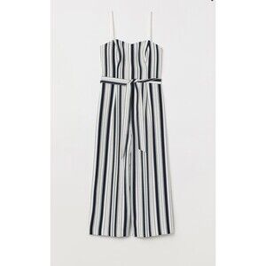 NWOT H&M 3/4 Length Jumpsuit, Navy and White Striped, Sz 4